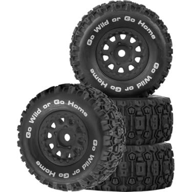 Imagem de 4PCS RC Wheel Tire for 1/14 Mojave Grom,BRCatWPark Hex Wheels Rims and Rubber Tire Soft Tires,RC Drift Off Road Buggy Rally Truck Wheels and Tires for 1/14 Mini Mojave Grom,Black
