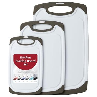 Imagem de HOMWE Tábuas de corte para cozinha livre de BPA - Pacote com 3 tábuas de cortar com diferentes tamanhos e alças antiderrapantes - Conjunto de tábuas de corte grande reversível - presentes exclusivos