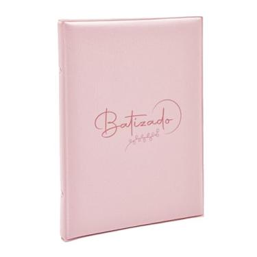 Imagem de Álbum de fotos Ical, encadernação tradicional, para 20 fotos 15x21cm - linha Comemorativo - capa almofadada - modelo batizado - rosa - 382