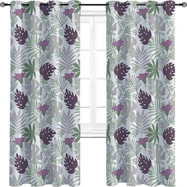 Imagem de Cortinas blackout de folhas – Cortinas de isolamento térmico, economia de energia e redução de ruído para quarto e sala de estar, cortina de isolamento de cozinha com tratamento de sombreamento