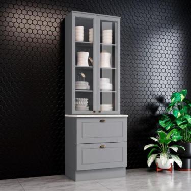Imagem de Cristaleira 71,5cm 2 Portas 2 Gavetas Americana Henn - Cinza/Calcare