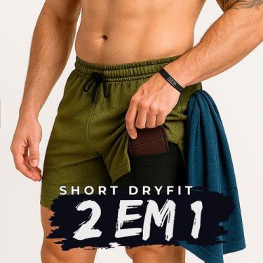 Imagem de Shorts Academia Masculino Bermuda 2 em 1 Corrida Treino Compressão Dry