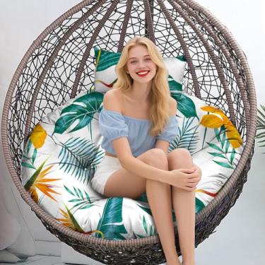 Imagem de Almofada de substituição para cadeira de ovo redonda ao ar livre, à prova d'água, 113 cm C x 119 cm L L espessa, almofadas de cadeira de ovo com almofada de encosto de cabeça, almofada de cadeiras de