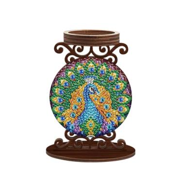 Imagem de TDFERAN Castiçal de diamante faça você mesmo, pintura de arte de diamante, decoração de casa de madeira, castiçal, enfeites de Natal, Dia das Bruxas, kits de suporte de vela de abraço de gato de