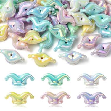 Imagem de LiQunSweet 60 peças, 6 cores, chapéu de coringa com revestimento UV, contas de acrílico, boné de palhaço, contas espaçadoras para joias DIY, pulseira, colar, brinco, artesanato, bolsa, chaveiro