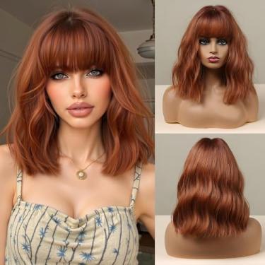 Imagem de Esmee Peruca Curta Ruiva De 14" Com Franja Para Mulheres, Cabelo Sintético Natural, Raízes Escuras, Ombré, Solta, Ondulada, Cosplay, Uso Diário Festas