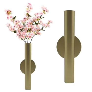 Imagem de Suporte de vaso de parede de metal adesivo - tubo decorativo para exibição floral fresco/seco/sintético, resistente à ferrugem, casa e escritório, sala de jantar também adequado para decoração de