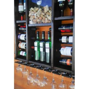 Imagem de Adega Rack Rústica em Madeira  Para 14 Garrafas e 7 Taças - MTN