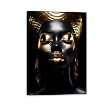 Imagem de Pintura em tela abstrata rainha africana pôsteres e impressões de retratos de mulher africana mural de arte de parede para decoração de casa 70 x 50 cm (28 x 20 pol) moldura preta