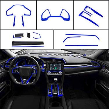 Imagem de XITER Painel de Instrumentos Moldura Central Moldura Decorativa Moldagem Automotivo Conjunto completo de interiores de carro Para Honda 10th Civic 2016 2017 2018 2019 2020 2021 (AZUL)