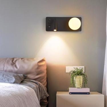 Imagem de GZZBMY Lâmpada de parede interna LED com 2 interruptores luzes de leitura arandela de parede giratória ajustável com portas USB carregador luz de parede de cabeceira para quarto sala de estar hotel