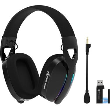 Imagem de ATTACK SHARK L90 Fone de ouvido sem fio ultraleve para jogos,BT,2.4G,3.5 mm com fio,RGB dobrável, som surround 7.1,protetores auriculares com microfone removível com cancelamento de ruído(Preto)
