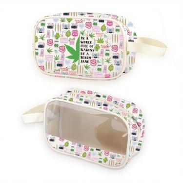Imagem de TGBJE Saco de higiene pessoal transparente com folha de maconha para presente de maconha 420 presente em um mundo cheio de Karen's be a Mary Jane Cosmetic Pouch, Jane