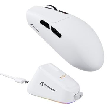 Imagem de Mouse para jogos Attack SAHRK G3PRO sem fio com base de carregamento magnético, sensor de jogos PixArt PAW3311, mouse para jogos sem fio BT/2,4G, sem fio, 25000 DPI, 59 g Superlight para PC/Win/PS/Mac