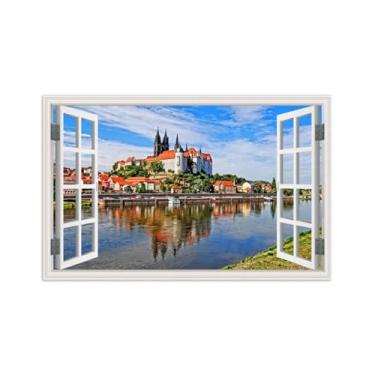 Imagem de Impressões Janela Falsas-River Igreja-Paisagem Urbana Pinturas em Tela-Quadro para Decoração Sala de Estar 30x50cm Sem Moldura