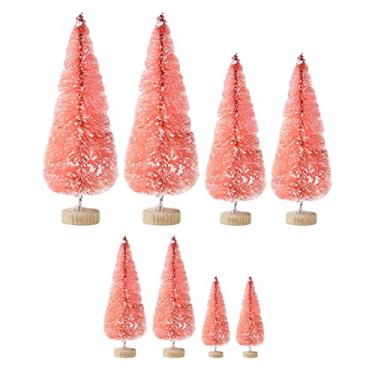 Imagem de Fancyes Conjunto de 8 árvores de Natal em miniatura para decoração de mesa, ROSA, Tamanho real