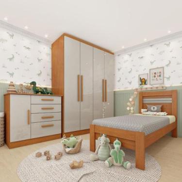 Imagem de Quarto Infantil Completo com Guarda-Roupa Cômoda e Cama 100% MDF Harmo