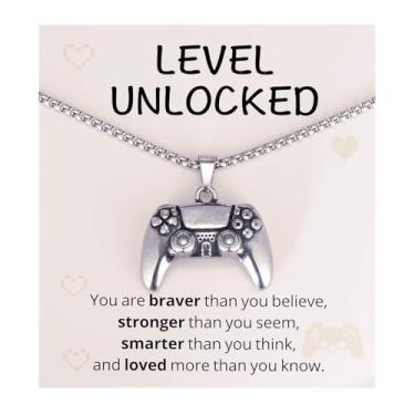 Imagem de Kvekstio Presente de jogo – Colar com pingente de controle de jogo para adolescentes, filho neto, sobrinho, joias temáticas de jogos, alças de jogador desbloqueadas nível presente para aniversário