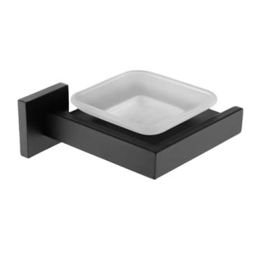 Imagem de Suporte para saboneteira para cozinha e banheiro, acessórios para montagem na parede, dispensador de sabonete, porta-sabonetes com prato de vidro, suporte de metal dourado (saboneteira A7 preta)