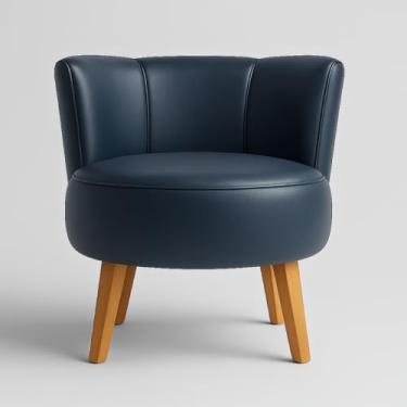 Imagem de Poltrona Decorativa para Sala de Estar Reforçada Moderna Tecido Corano Pés de Madeira Ergônomica (Azul)