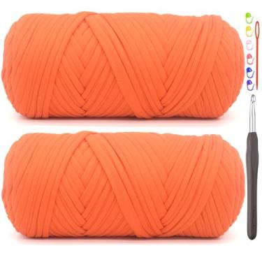 Imagem de Pacote com 2 camisetas para crochê, camiseta laranja, tecido elástico grosso, fio de crochê para iniciantes, bolsa de tricô à mão, cesta/porta-copos / artesanato faça você mesmo/decoração de casa 2 x