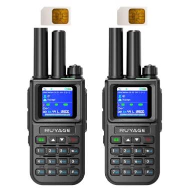Imagem de Pacote com 2 Walkie Talkies RUYAGE com cartões SIM, rádios bidirecionais portáteis, alcance ilimitado, PTT recarregável Push to Talk por rádio celular de longo alcance (X50)