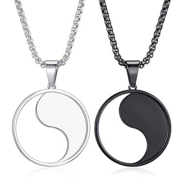 Imagem de Colar masculino com pingente de Yin Yang com corrente de aço inoxidável de 61 cm, símbolo taoísta, joia de equilíbrio de amuleto para homens, Aço inoxidável, Sem Pedra Preciosa