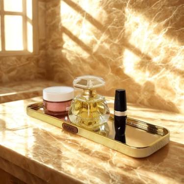 Imagem de Bandeja Decorativa de Vidro Decoração Multiuso Banheiro Sala Lavabo (1, RETANGULAR ESPELHADA)