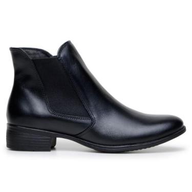 Imagem de Bota Feminina Couro Coturno Cano Curto Salto Baixo Bota Casual Dia a D