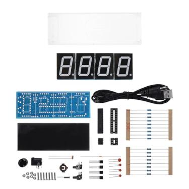 Imagem de Eacam Kit de Relógio de LED Digital DIY, Exibição Automática de Temperatura do Tempo Com Controle de Luz para Entusiastas Eletrônicos, LED de 4 Dígitos, Alarme, Timer, Estojo (Branco)