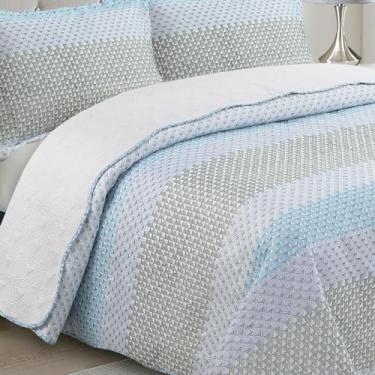 Imagem de Colcha Bouti Teka Queen com 2 Porta Travesseiros, Jogo de Cama 3 Peças (Gravataria)