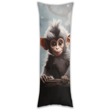 Imagem de Capa de travesseiro de corpo de macaco fofo ultramacia respirável longa fronha de cama decorativa 137 x 50 cm com zíper oculto fronhas para sofá de quarto