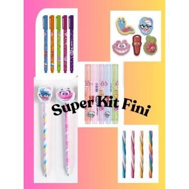 Imagem de Kit Fini caneta gel marca texto com cheirinho borracha com cheirinho t