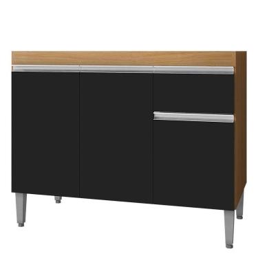 Imagem de Balcão Pia Tatiane 118cm 3 Portas Amêndoa-preto Sem Tampo Ajl Móveis Amêndoa-preto