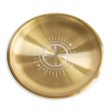 Imagem de Prato de ritual de oração ótimo para Wicca, uso de altar, uso ritual, queimador de incenso, tigela de borrões, tigela de decoração, tigela de oferta (cruz solar dourada)