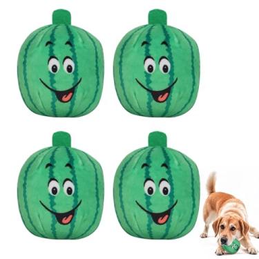 Imagem de 4 peças de brinquedo de apertar para cães, brinquedo de melancia, brinquedo de mastigar para cães, brinquedo de pelúcia interativo com som para mastigar bola para cães e gatos