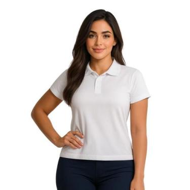 Imagem de Camiseta Gola Polo Casual Trabalho Malha Piquet Baby Look Branco - Far
