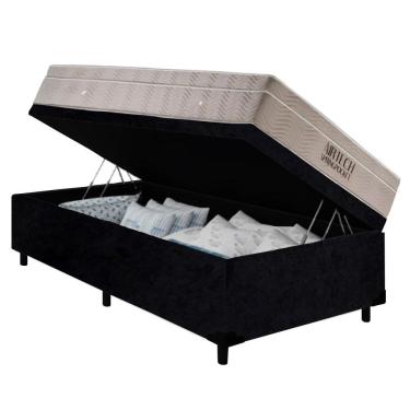 Imagem de Cama Box Baú Solteiro Preto Colchão Molas Ensacadas Airtech Spring 88x188 - Ortobom