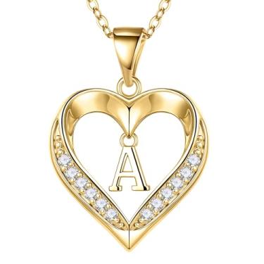 Imagem de Turandoss Colar feminino com inicial de coração – Colar delicado banhado a ouro 14K com pingente de coração CZ minúscula letra A-Z, não mancha, à prova d'água, joias modernas, presentes para mãe