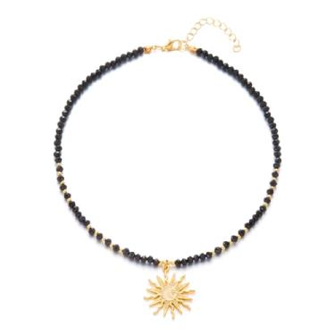 Imagem de RTY Colar gargantilha de sol e lua dourada, boêmia, colorido, com miçangas, corrente de strass e lua com pingente de sol, roupas modernas para mulheres, one size, Zinco, Sem Pedra Preciosa