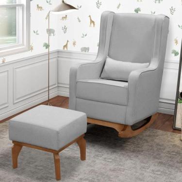 Imagem de Poltrona de Amamentação com Balanço e Puff Retrô Nalia Linho F06 - D'R