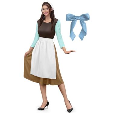 Imagem de ALIREVERIE Vestido feminino de Halloween com gola Peter Pan manga comprida marrom princesa camponesa, Marrom, XXG