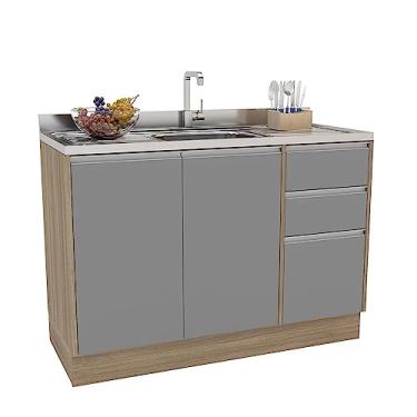 Imagem de Balcão para Pia 2 Portas e 3 Gavetas Campanele Menu Kitchen By Politorno Castanho e Cinza