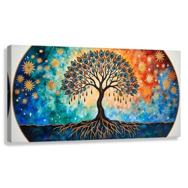 Imagem de Arte de parede da árvore da vida, pavão, tela impressa, decoração para sala de estar, quarto, harmonia espiritual, 60x30cmx1