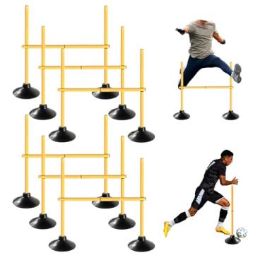 Imagem de TNZMART Bastões de agilidade de 9 metros com obstáculos ajustáveis para equipamento de treinamento de velocidade de futebol futebol atletismo (6 grupos, amarelo)