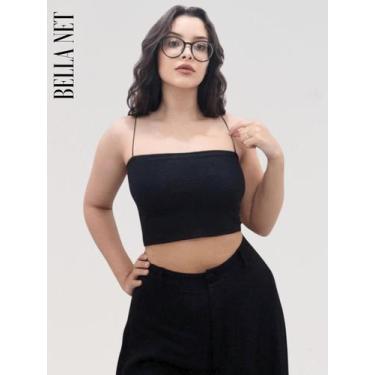 Imagem de Cropped Top Feminino Alcinha Fina Decote Reto sem Bojo Tecido Anarruga
