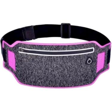 Imagem de Pochete Slim Fitness Porta Celular e Dinheiro para Corrida, Caminhada, Academia e Ciclismo com Material respirável e impermeável, Saída para fone de ouvido e faixa refletiva (ROSA E CINZA)