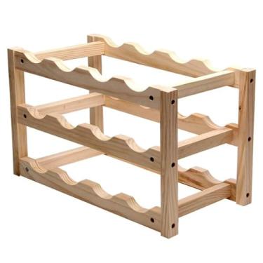 Imagem de Hja Boutiques US Suporte de vinho de 3 camadas rack de vinho 12 garrafas de rack de vinho de madeira para armazenamento de vinho suporte de vinho organizador de garrafas de vinho para bar, adega de