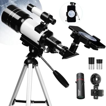 Imagem de Telescópio para crianças, telescópio refrator portátil com abertura de 70 mm (15 x 150 X) com adaptador de telefone e monóculo de 2000 x 25 - presente profissional de astronomia de viagem