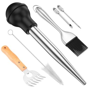 Imagem de Conjunto de baster de peru de aço inoxidável, seringa para cozinhar injetor de carne, pode ser lavado na lava-louças, à prova de calor, injetor de assado, escova de agulha para cozinha de restaurante
